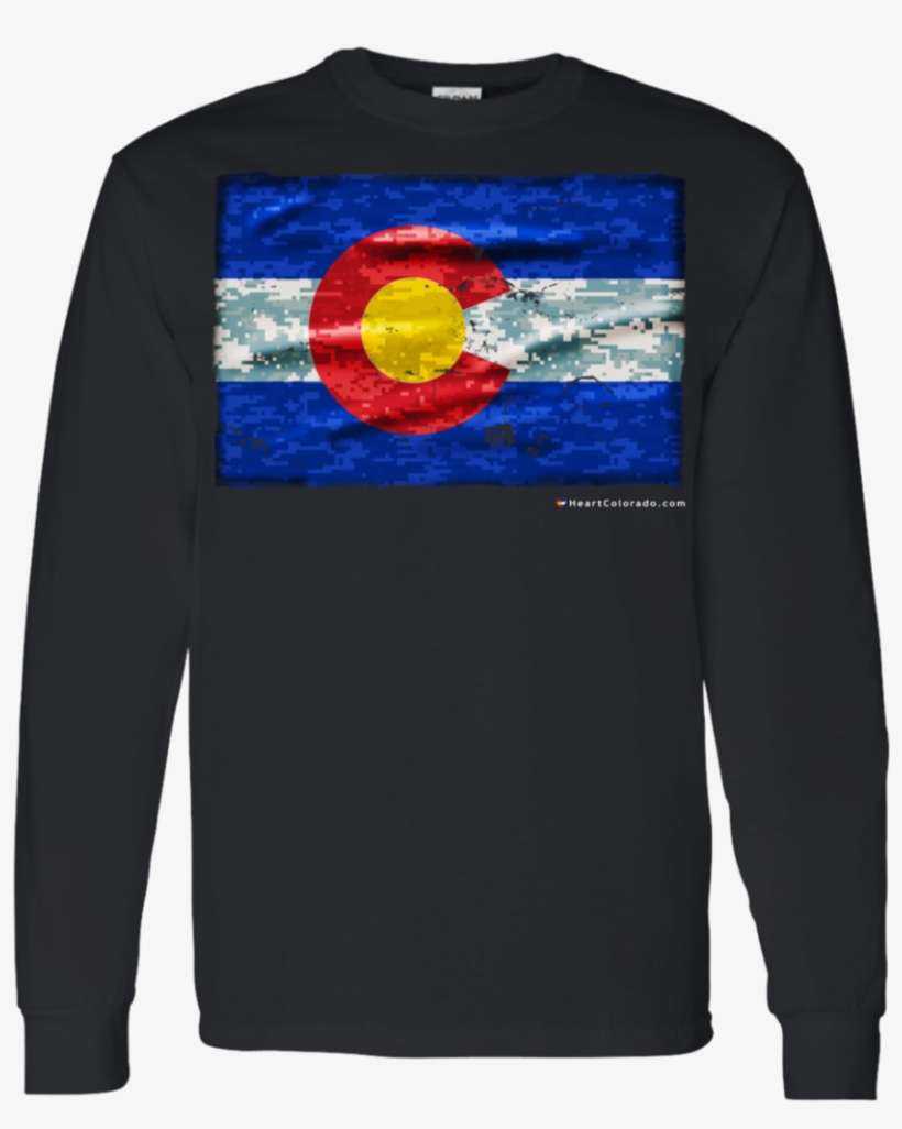 Digital Camo Colorado Flag Men's Long Sleeve Shirt-heart - T-shirt, transparent png download