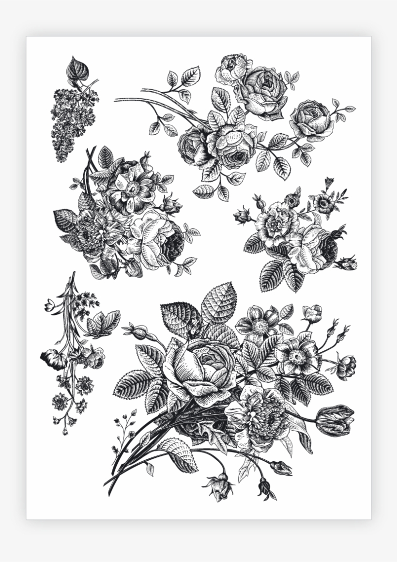 Vintage Flowers High Quality Temporary Tattoocs Set - Black Vintage Flowers Png, transparent png download