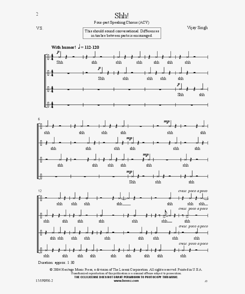 Shh Thumbnail Shh Thumbnail - J.w. Pepper & Son, transparent png download