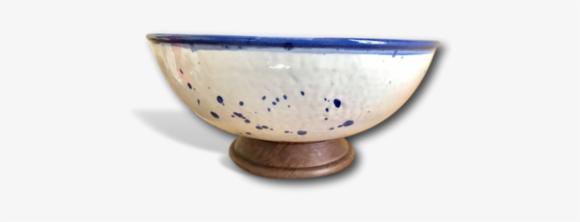 Handmade Blue & White Splatter Ceramic Bowl With Wood - Ceramic, transparent png download