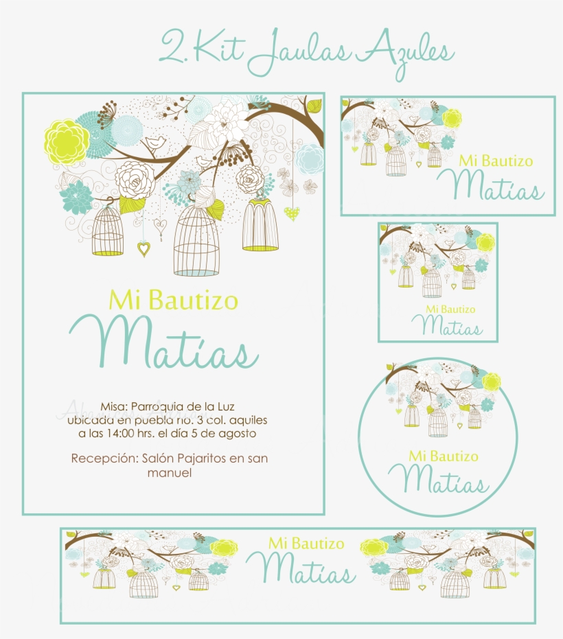 Kit Imprimible Jaulas Vintage Bautizo Comunion Xv - Invitaciones De Bautizo De Jaulas Azul, transparent png download