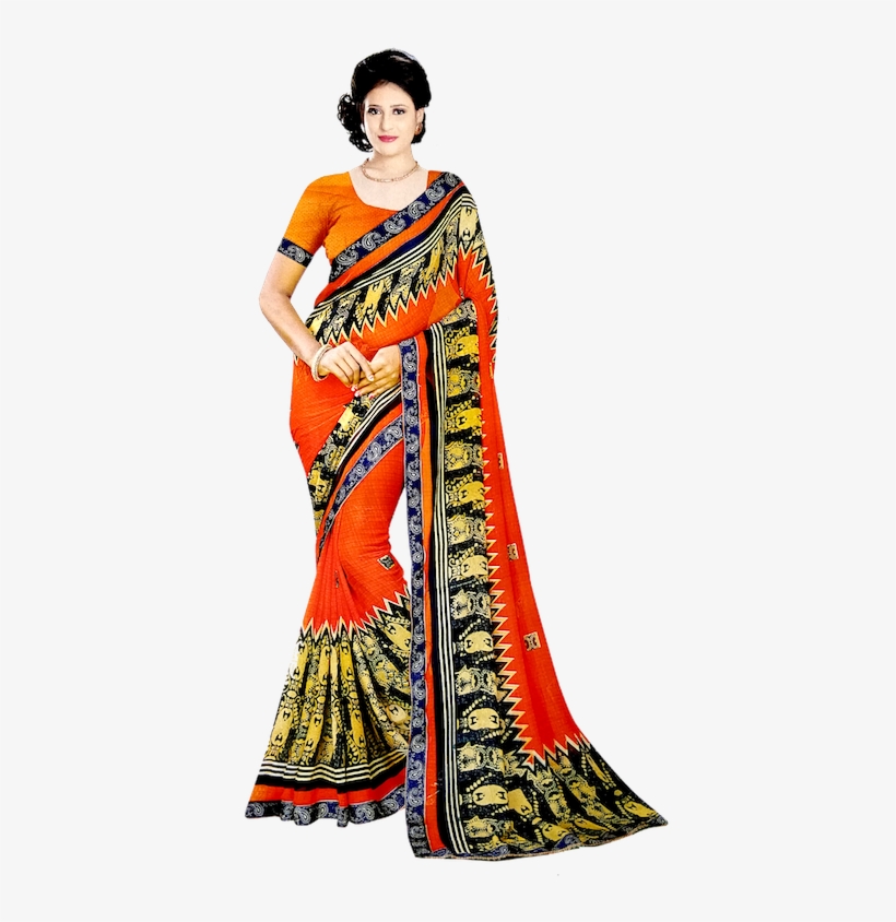 Synthetic Printed Fashion Saree With Blouse Piece - Silk, transparent png download
