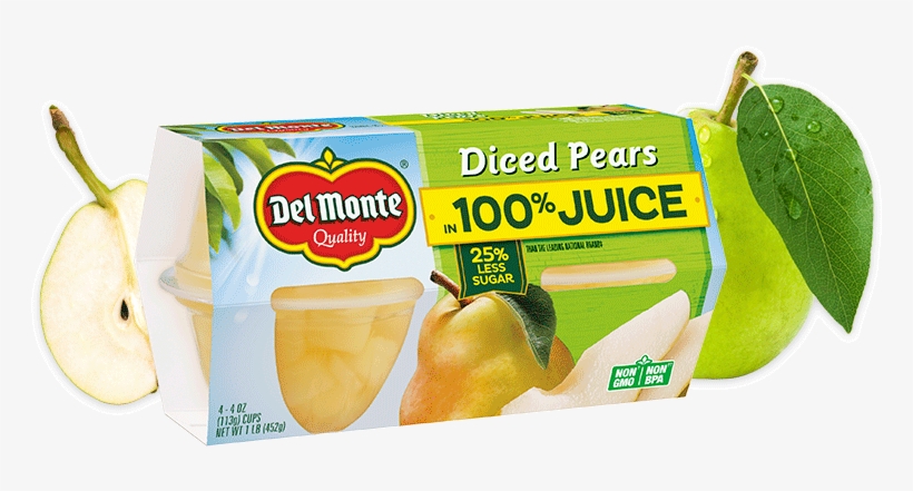 Diced Pears In 100% Juice, Fruit Cup® Snacks - Del Monte Pears, transparent png download