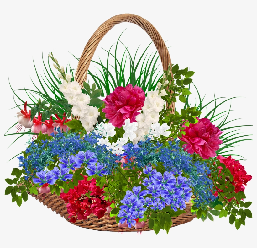 Recycle Bin, Wicker, Basket, Flowers, Plants, Red - Basket Of Flowers Transparent Background, transparent png download