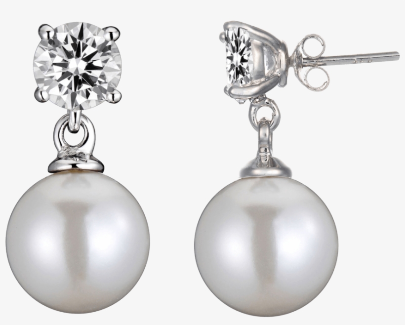 Diamond And Pearl Earrings Lab Created By Genevive - Earrings, transparent png download