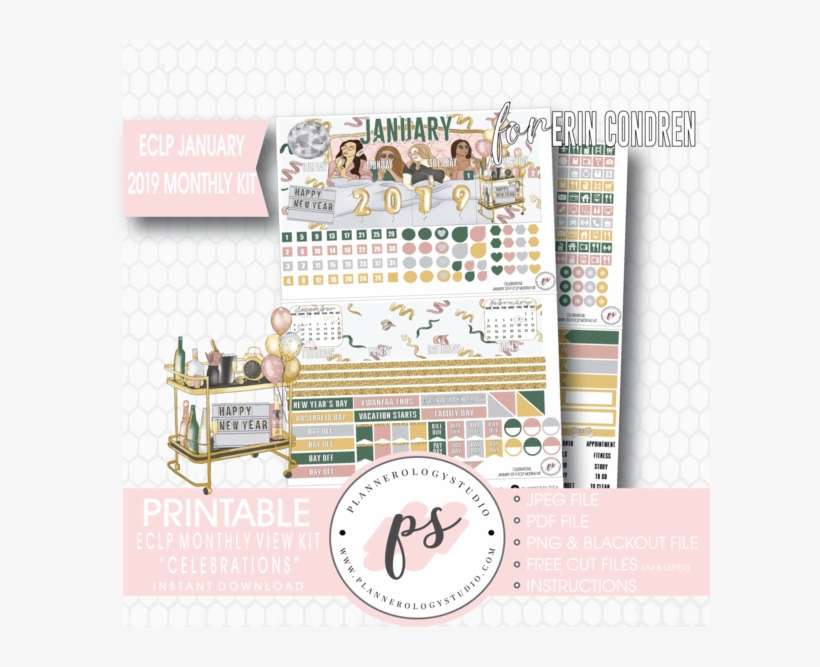 Celebrations New Years January 2019 Monthly View Kit - Free January Planner Kit, transparent png download