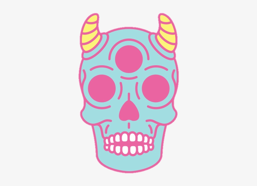 Cute Kawaii Skull Horns Blue Pink Pastel Tumblr Threeey - Pastel Skull, transparent png download