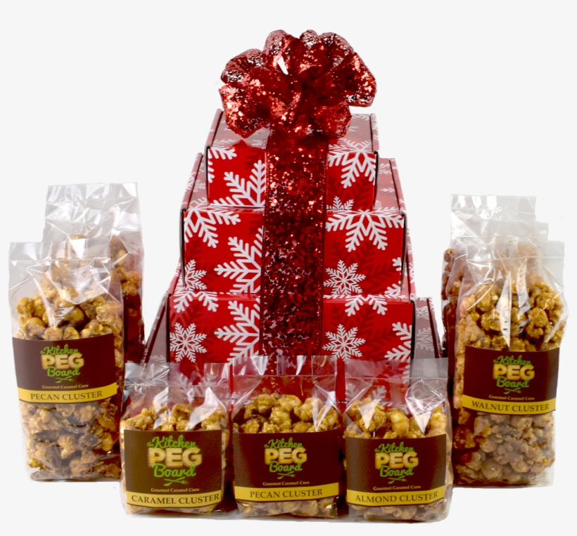 Red & White Snowflakes Caramel Popcorn Gift Tower - Convenience Food, transparent png download