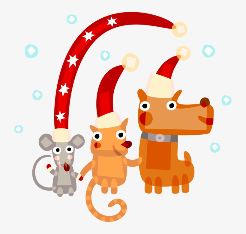 Vector Illustration Of Cat, Dog, And Mouse Animals - Animated Christmas Powerpoint Background, transparent png download