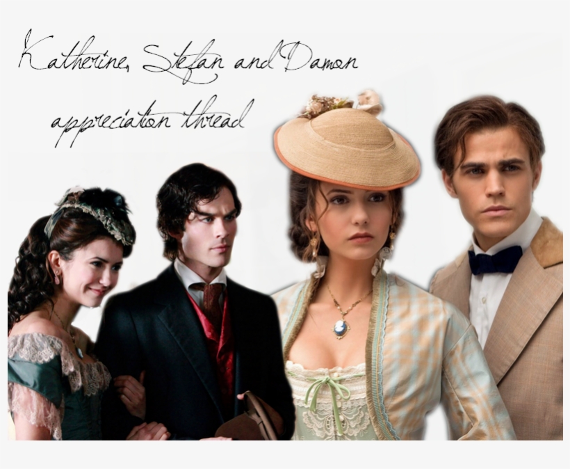 Nina Dobrev - Katherine/stefan/damon - Katherine Pierce And Stefan 1864, transparent png download
