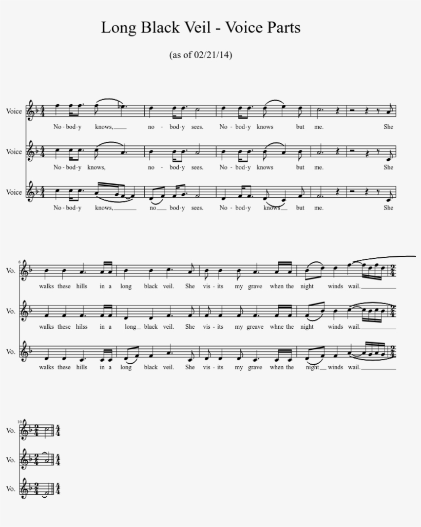 Long Black Veil - Sheet Music, transparent png download