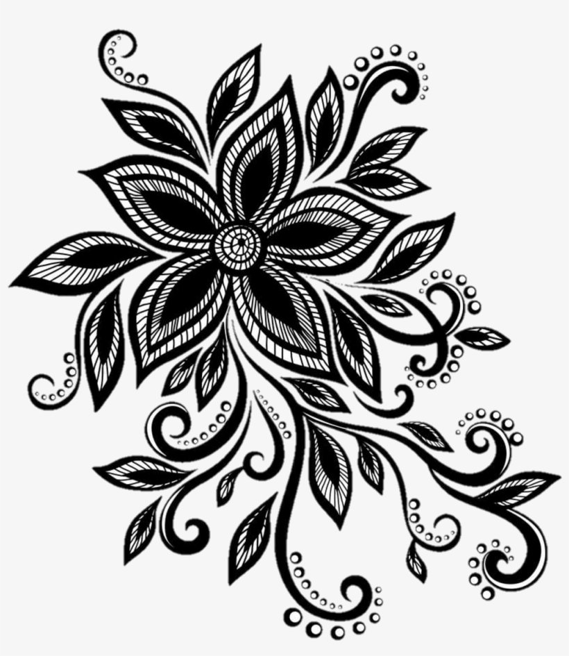 Lace Sticker - Flower Designs Black And White, transparent png download