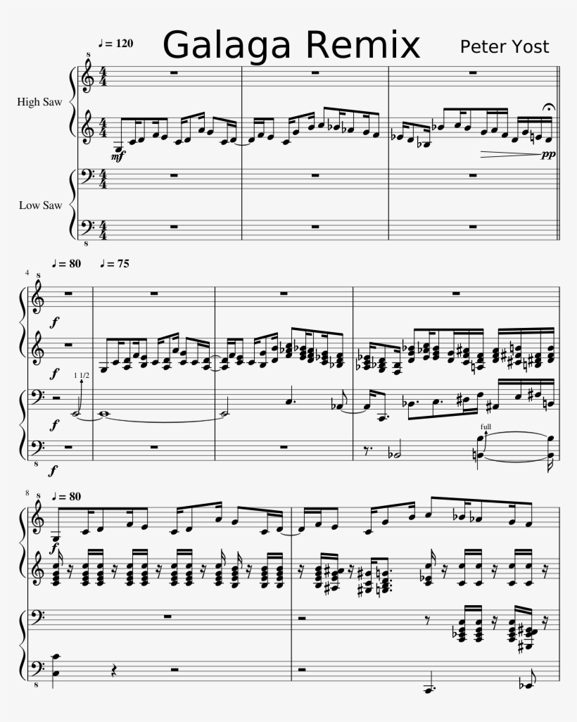 Galaga Remix - Sheet Music, transparent png download