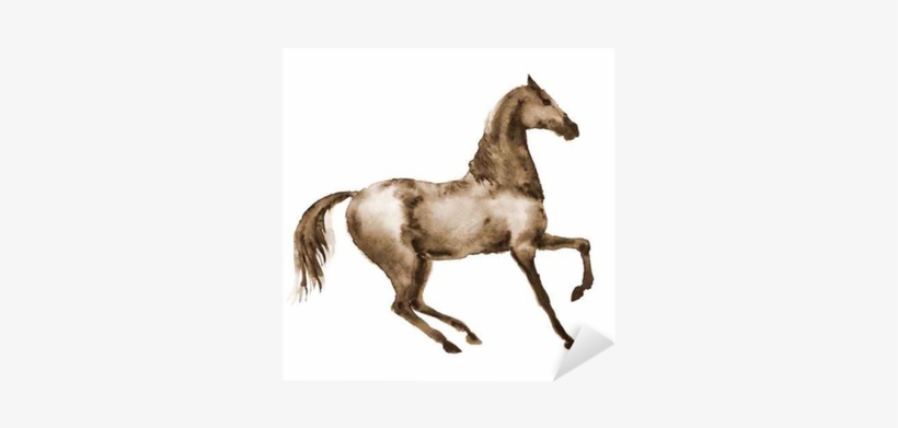 Watercolor Brown Horse In Motion - Drawing, transparent png download