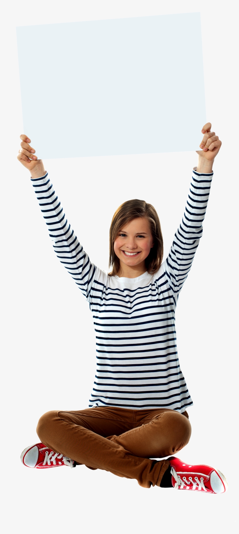 Girl Holding Banner Png - Sitting, transparent png download