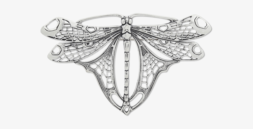 Brooch L Art Nouveau L Dragonfly L Sterling Silver - Art Nouveau Insect Drawing, transparent png download