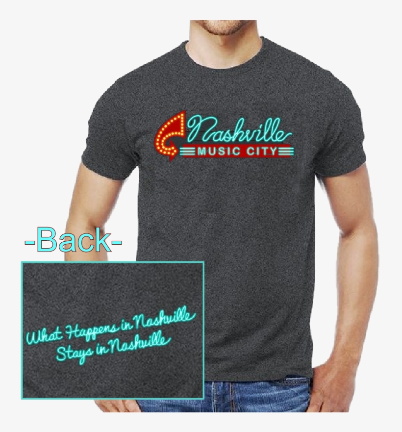 Nashville Music City Dark Heather Tee- Neon Sign - Front Left Chest Logo, transparent png download