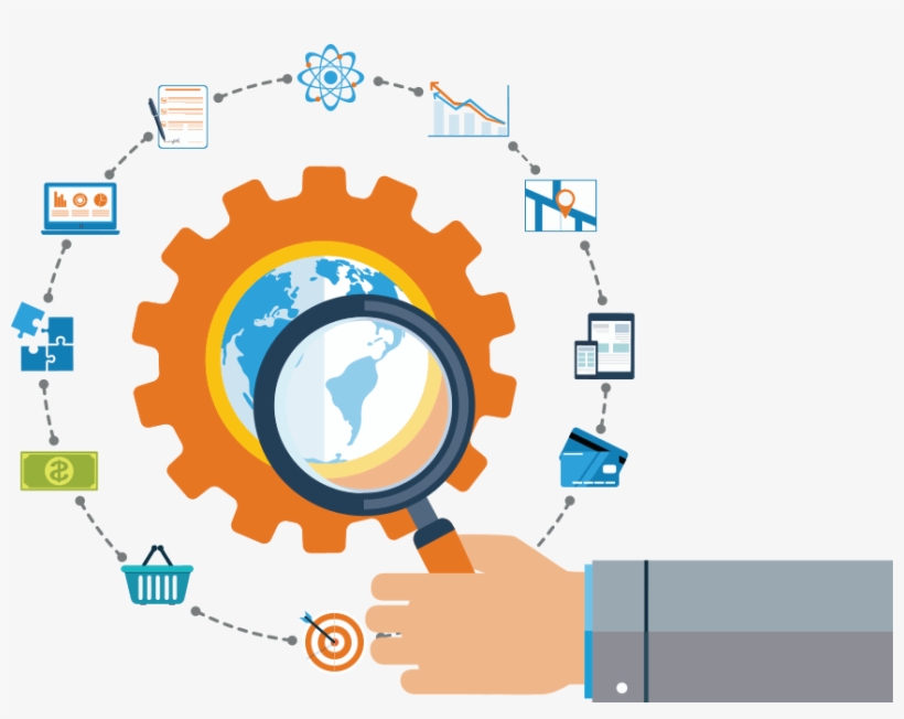 Hand With Magnifier Around Business Icons - Kar Industrial Logo, transparent png download