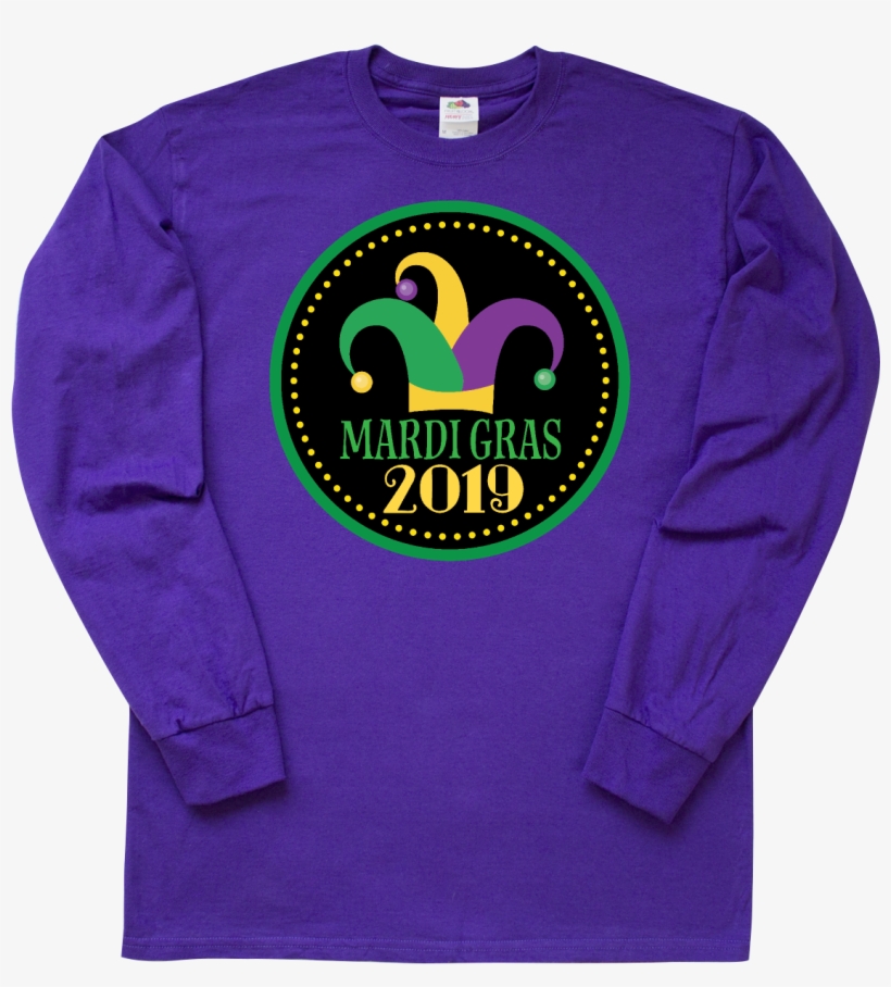 2019 Mardi Gras Jester Hat Long Sleeve T-shirt Purple - T-shirt, transparent png download