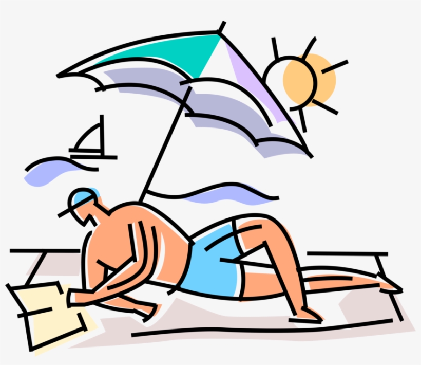 More In Same Style Group - Cartoon Guy Reading A Book Beach, transparent png download