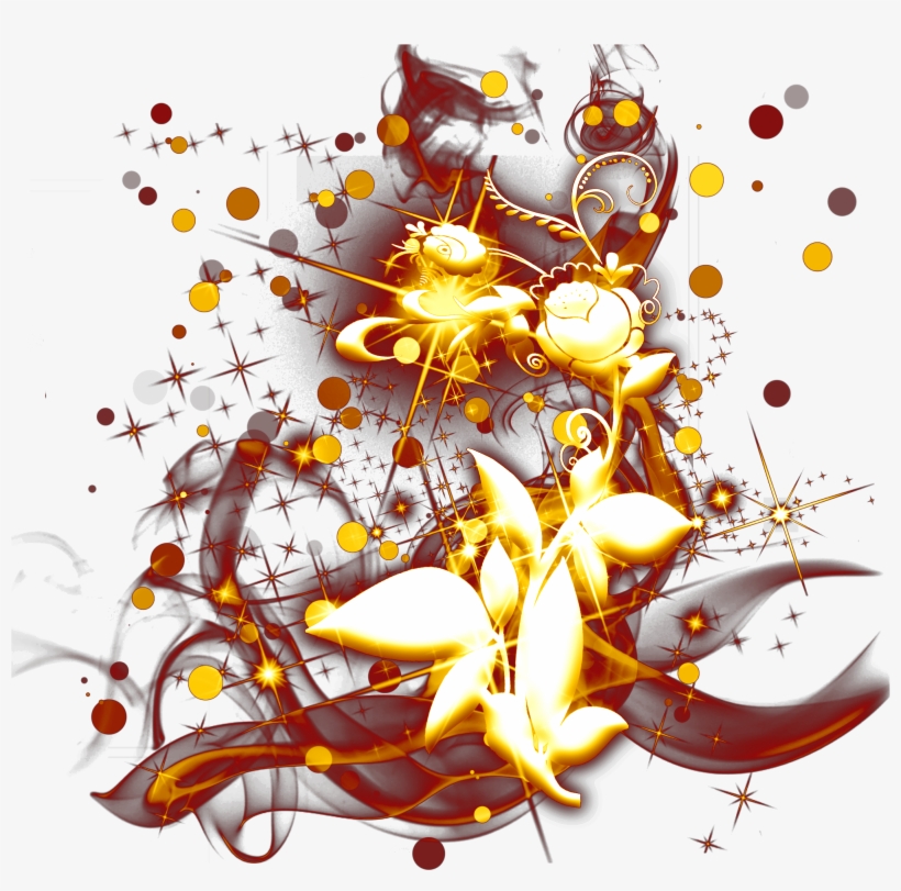 Ouro Flores Estrelas Pontos De Luz Png E Psd - Graphic Design, transparent png download
