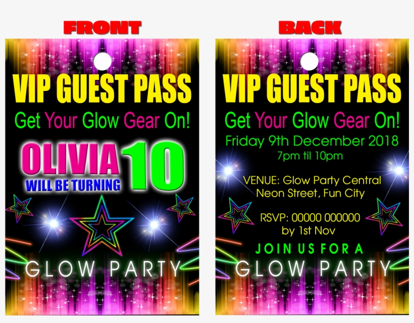 Neon Glow Disco Party, Pink Purple Green, Vip Guest - Graphic Design, transparent png download