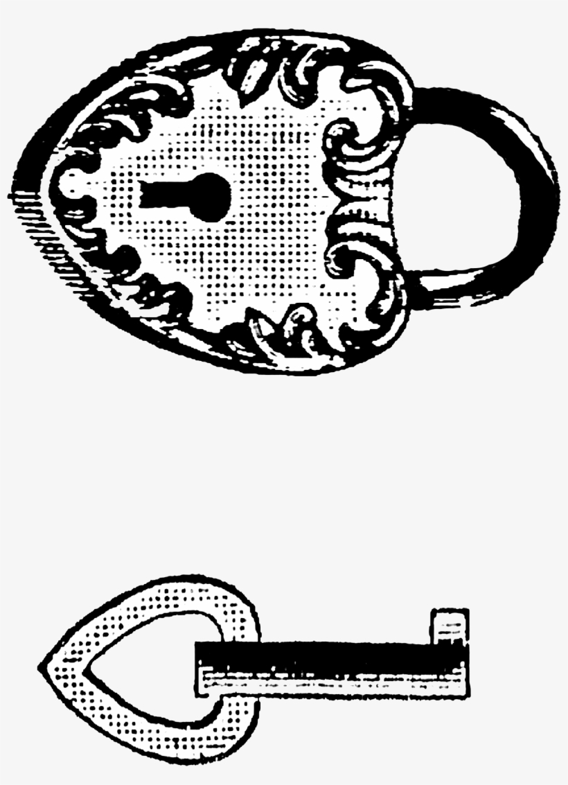 1432 Heart Key Lock Victorian Era Free Vintage Clip - Victorian Era Lock, transparent png download