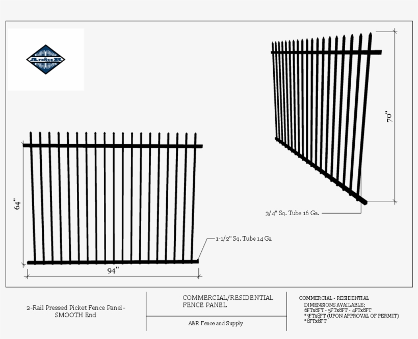 Commercial 2 Rail Pressed Picket Fence Panel Smooth - Fence, transparent png download