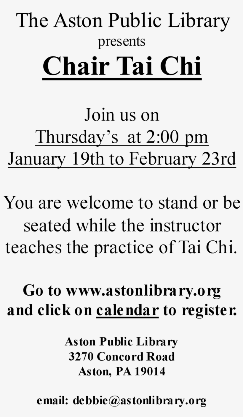 Free Chair Tai Chi Classes Sign Up Now - Chair Chi Flyer, transparent png download