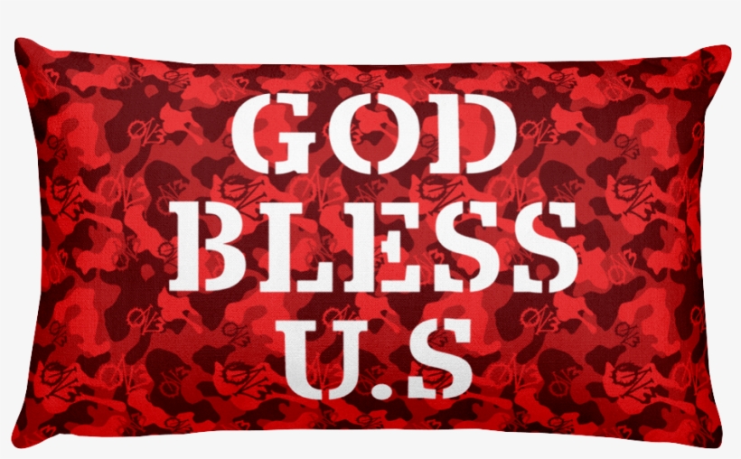 Red Camo God Bless U Rectangle Throw Pillow On Army - Cushion, transparent png download
