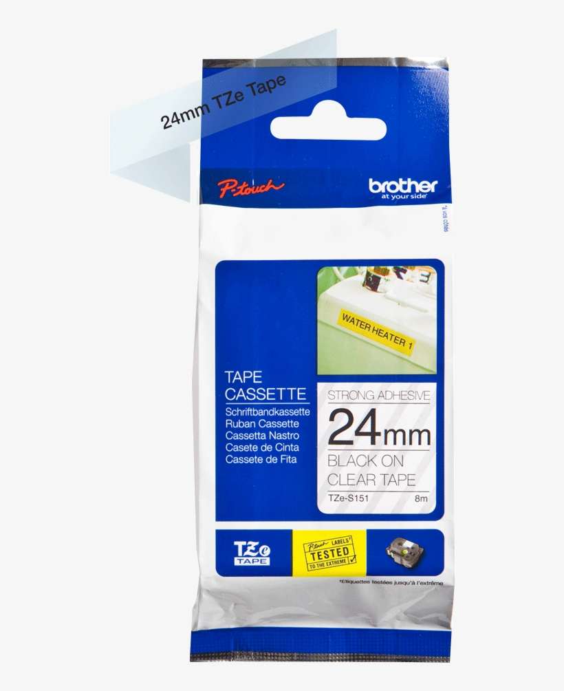 Brother P Touch Tape Tze S151 24mm Black On Clear Strong, transparent png download