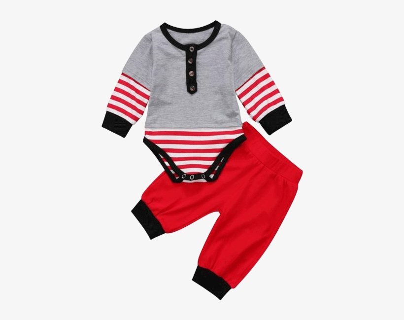 Baby Grey Red Stripe Clothing Set - Clothing, transparent png download