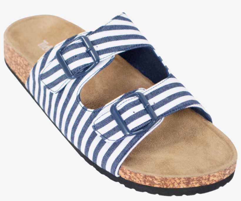 Navy & White Striped Sandal - Slip-on Shoe, transparent png download