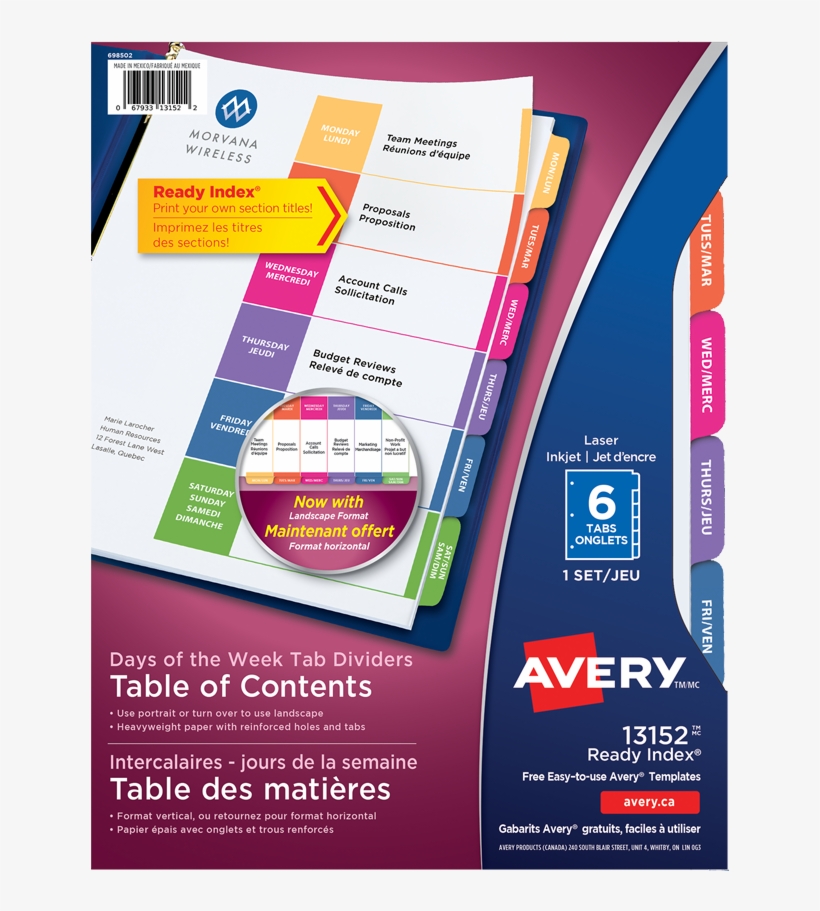 Avery® Ready Index® Table Of Contents Dividers Coloured - Avery 11135, transparent png download