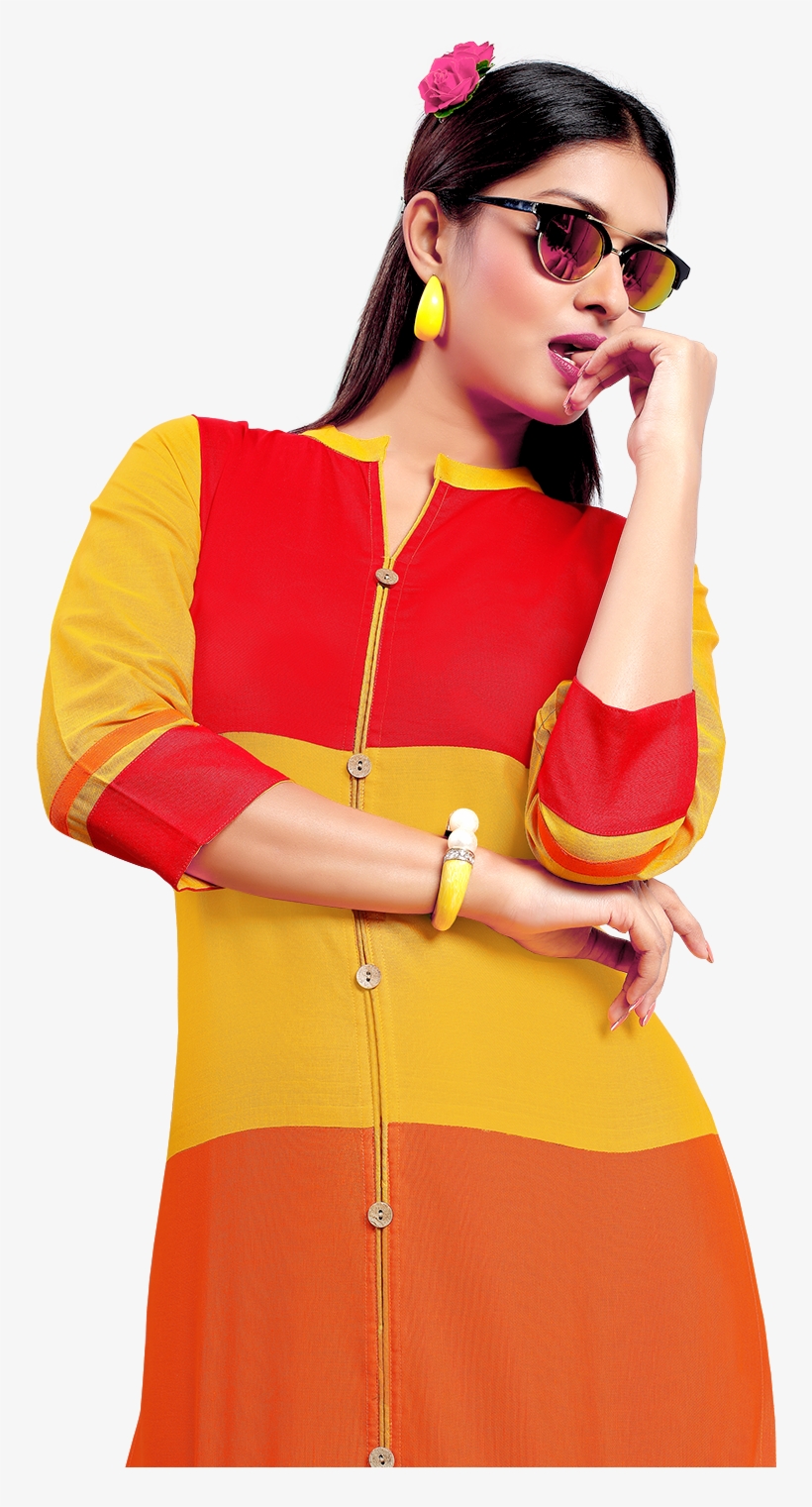 Yuri's Multicoloured Cotton Straight Kurti - Girl, transparent png download