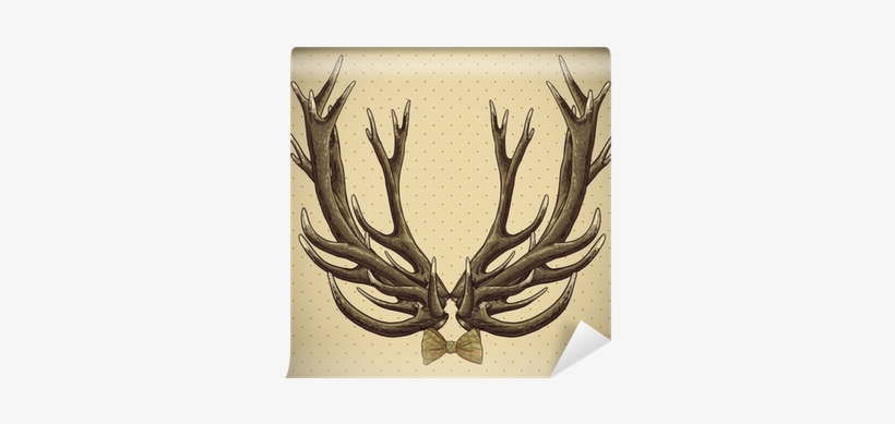 Hipster Vintage Background With Deer Antlers Wall Mural - Antler, transparent png download