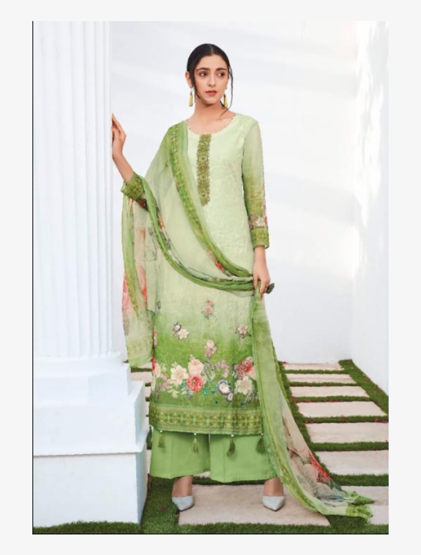 Green Spring Summer Inspired Straight Style Suit @ - Silk, transparent png download