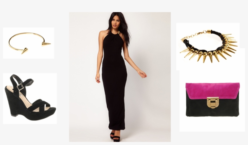 Plain Black Maxi Dress 5 Free Wallpaper - Black Maxi Dress With Wedges, transparent png download