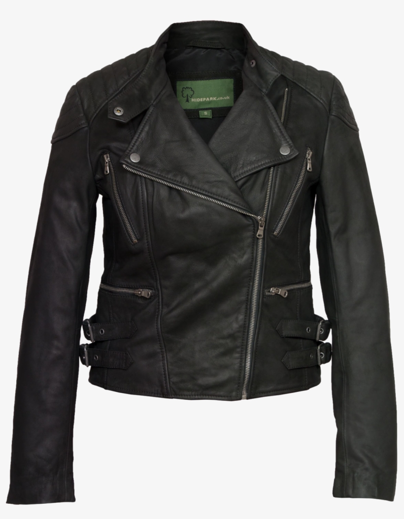 Black Leather Jacket Png Free Download - Ladies Black Leather Biker Jacket, transparent png download