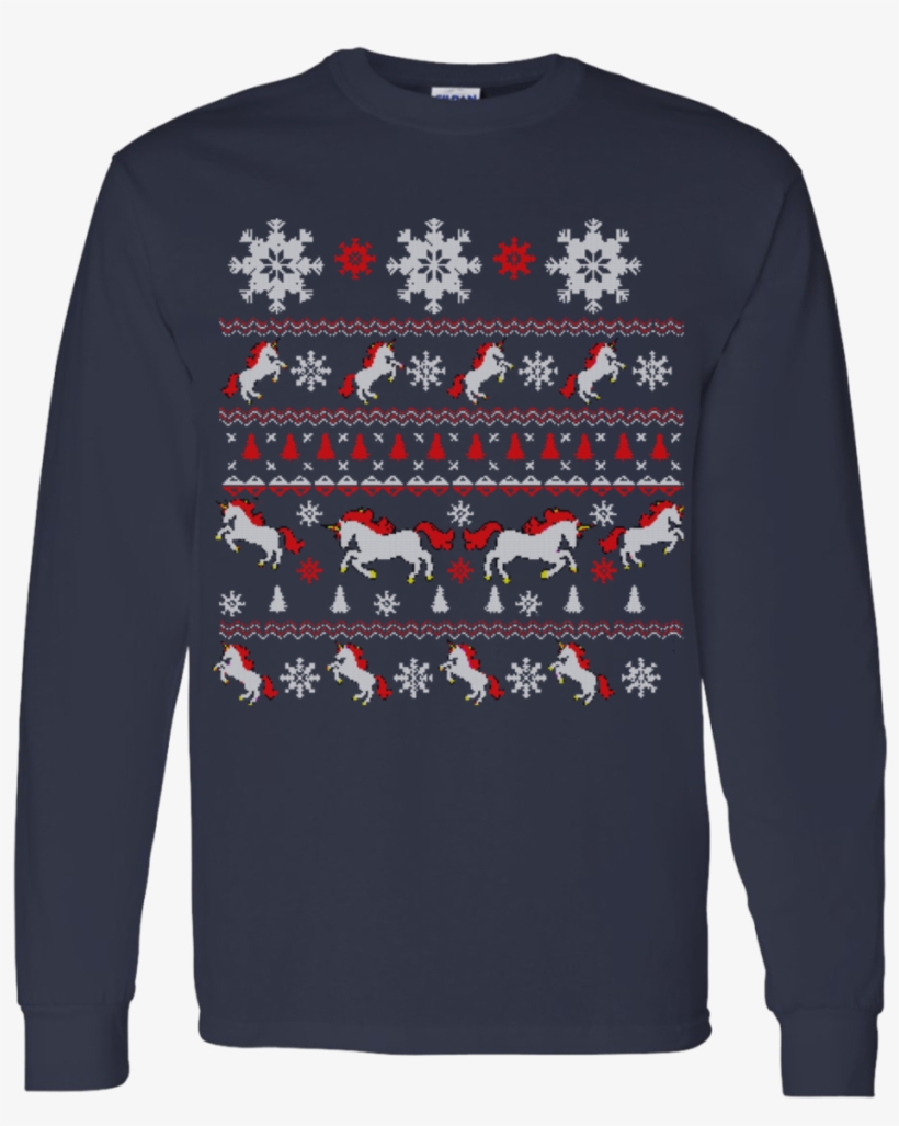 Holiday Unicorn Funny Ugly Christmas T Shirt - Crew Neck, transparent png download