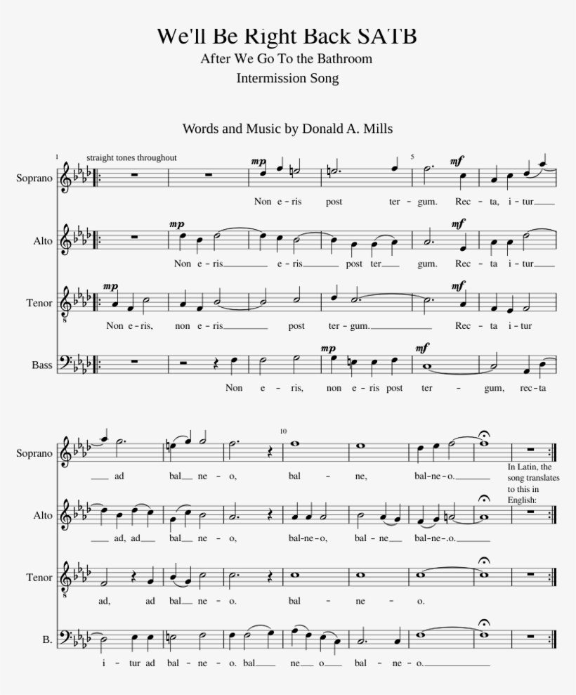 We'll Be Right Back, After We Go To The Bathroom Satb - Sheet Music, transparent png download