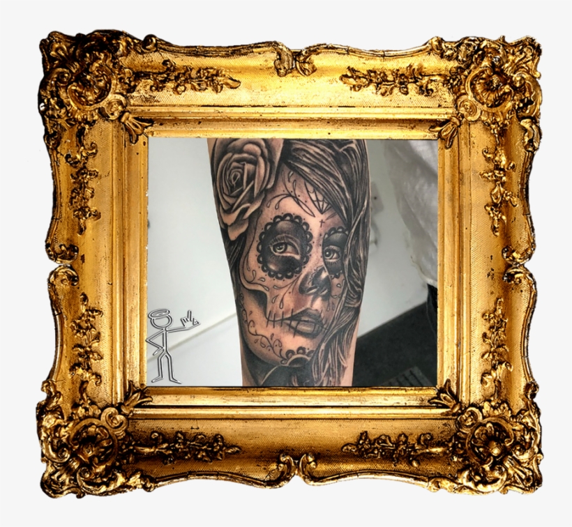 Day Of The Dead Woman Tattoo - Golden Picture Frame Transparent, transparent png download