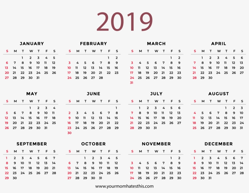 Printable - High Resolution Calendar 2019 Hd Png, transparent png download