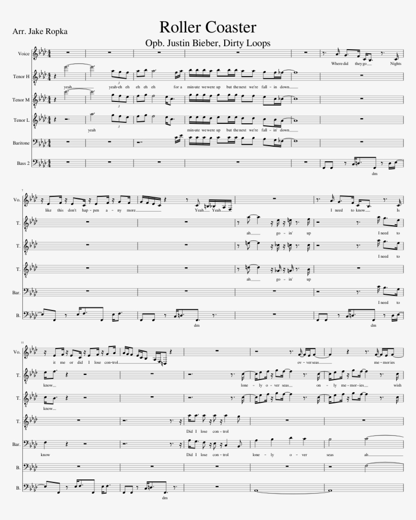 Roller Coaster - Dirty Loops - Sheet Music, transparent png download