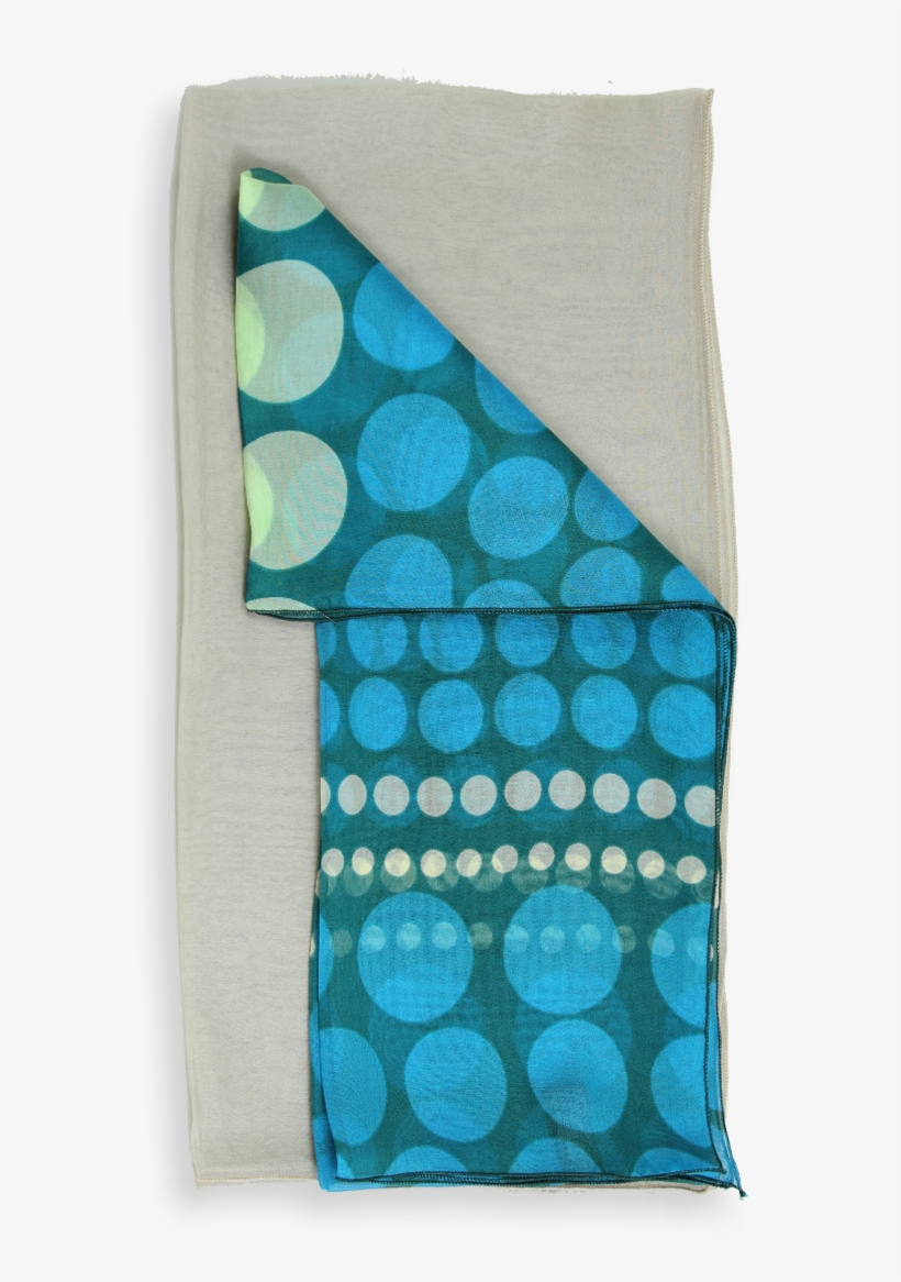 Silk Scarf Printed Green Polka Dots Beige Turquoise - Patchwork, transparent png download