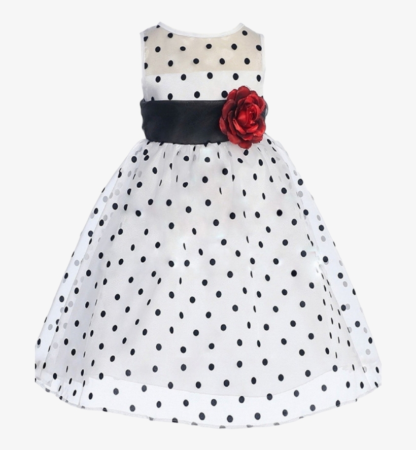 White Satin & Black Polka Dot Organza Baby Dress - Dress, transparent png download