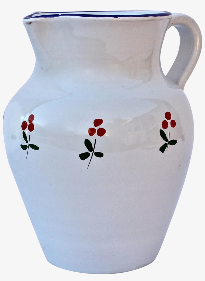 Medium Sized Milk Pitcher With Blue Rim And Cherries - Vase, transparent png download