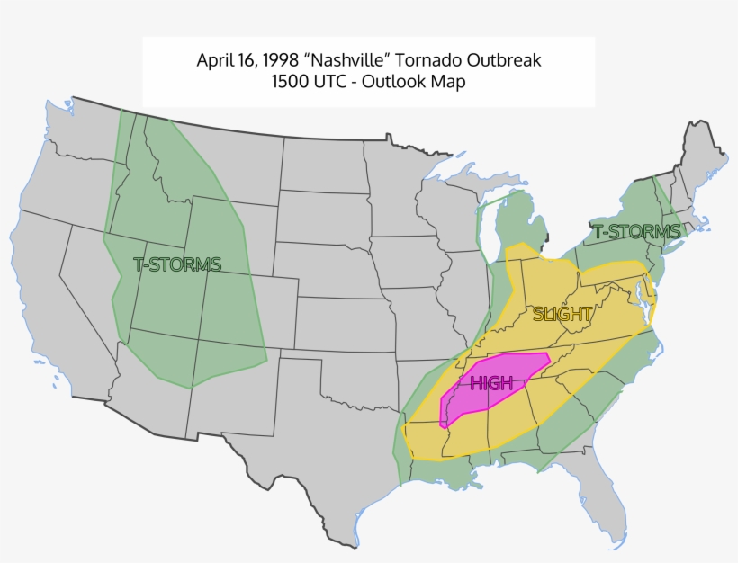 April 16, 1998 Severe Weather Outlook Map - Civil War Dakota Territory, transparent png download