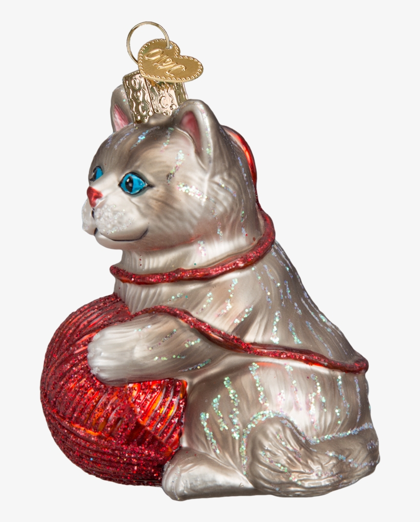 Glass Kitten Ornament With Ball Of Yarn - Tabby Cat, transparent png download