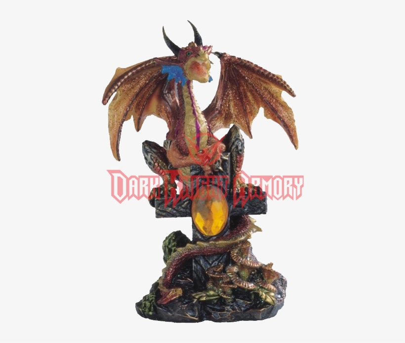 Yellow Dragon On Cross Statue - Figurine, transparent png download